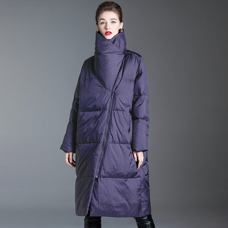 Women's Medium-Length Down Jacket Autumn New Style Hooded Slimming Big Pocket Fashionable Warm Slim Fit Tops