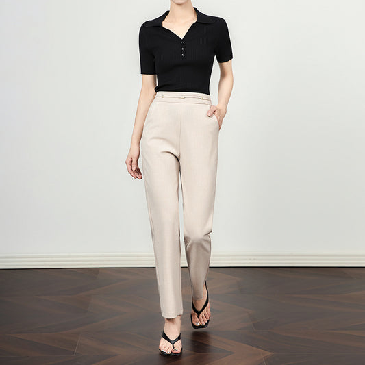 Slim Straight Nine-Piece Suit Pants Women's Thin Casual Commute Tapered Small Foot Smoke Tube Summer Lightweight Long Pants