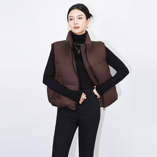 Winter Short Down Vest Stand Collar Warm Casual Elegant Sleeveless Coats Outdoor Quilted Travel Jackets Clothes