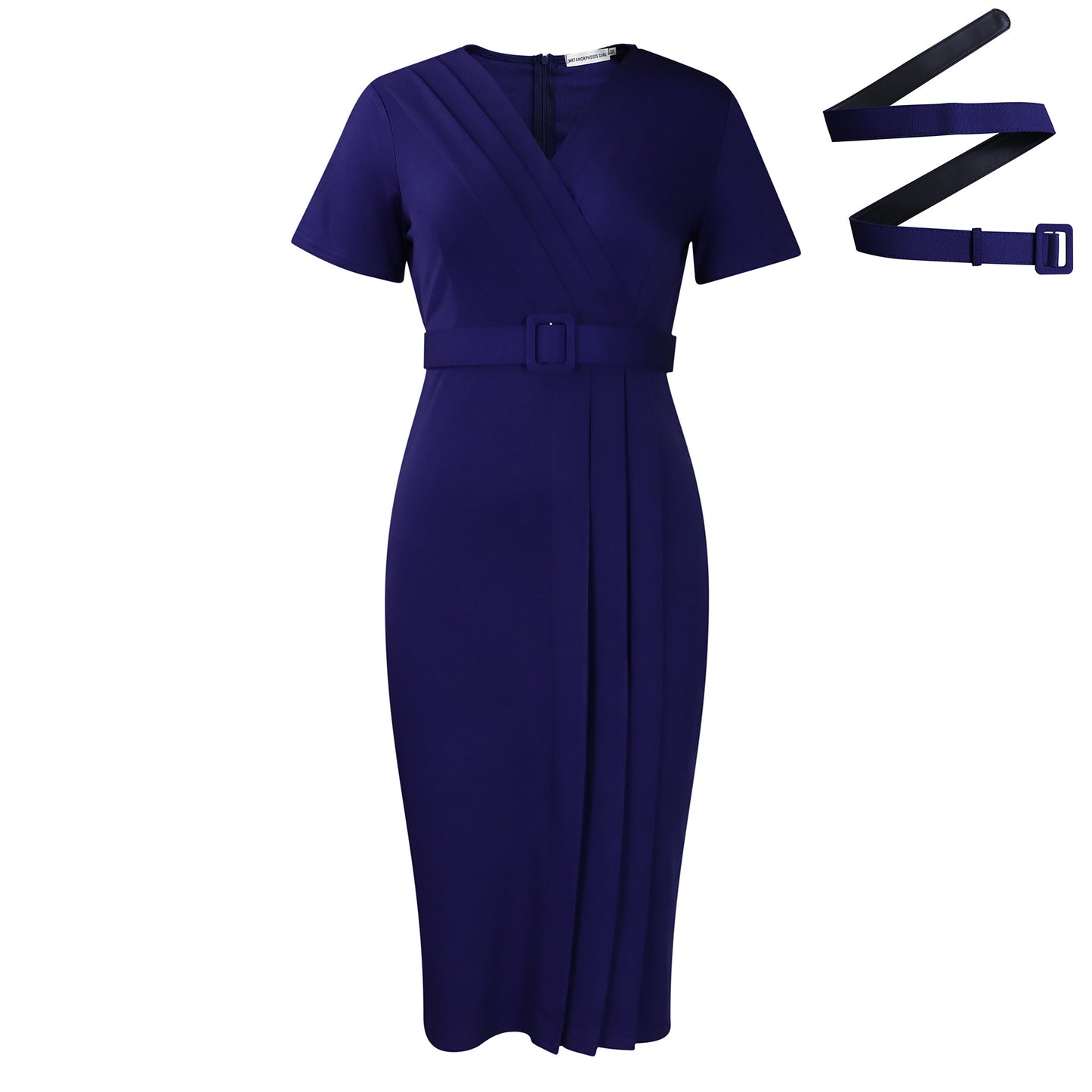 Women's 2025 summer new short-sleeved V-neck waist solid color Tongle fashion dress