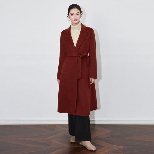 Winter Classic Minimalist Camel Cashmere Overcoat Women's Waist-Fitted Double-Sided Woolen Goods Medium-Length Sheep